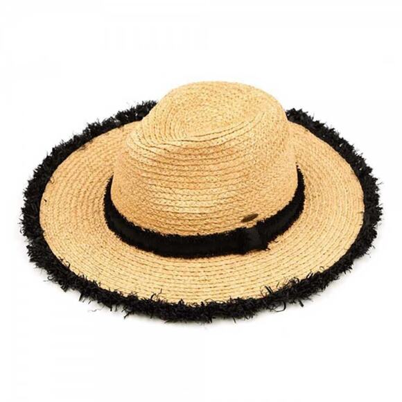 NWT C.C Women's Natural Raffia Frayed Edge UV Protection Panama Sun Hat - Picture 1 of 5